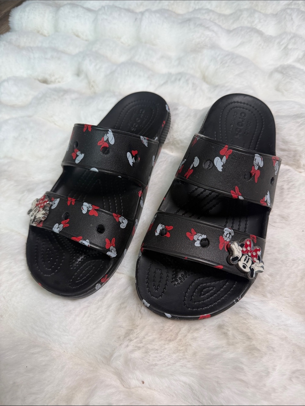 Limited Edition CROCS Black Minnie Mouse Double-Strap Slide Sandals